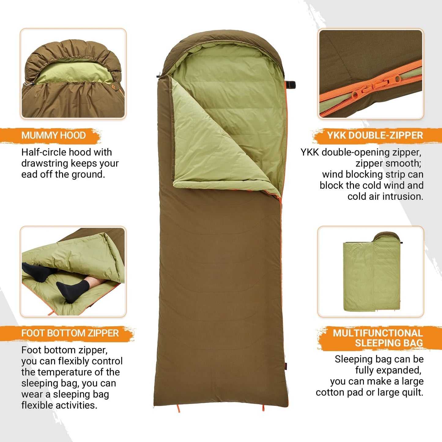 KingCamp Down Sleeping Bag for Adults, 0°F/20°F/30°F Degree, Green