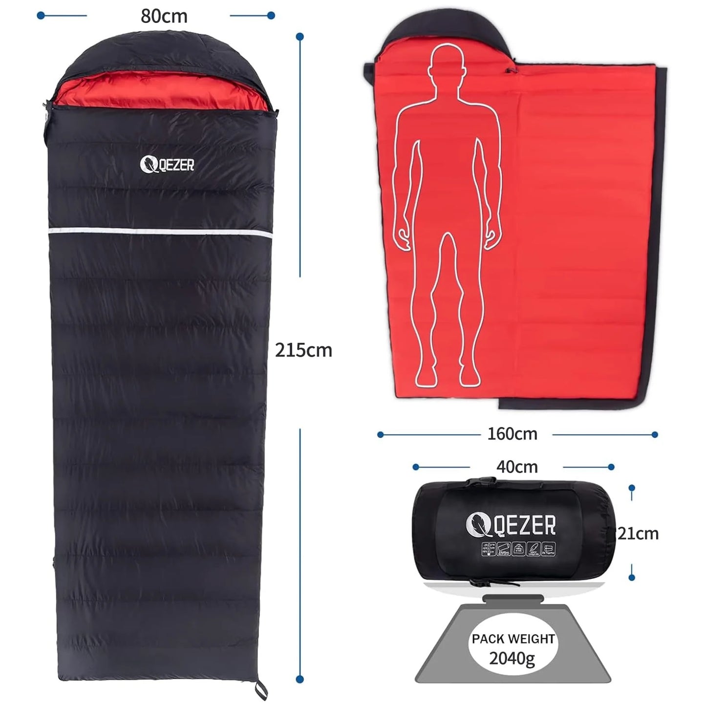 QEZER 0°F Sleeping Bag for Adults, Lightweight Winter Sleeping Bag with Compression Sack for Cold Weather